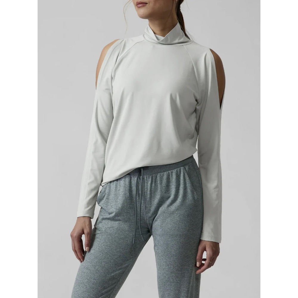 NWT Athleta Long Sleeve Cold Shoulder Turtleneck Top Women's M Gray Athleisure